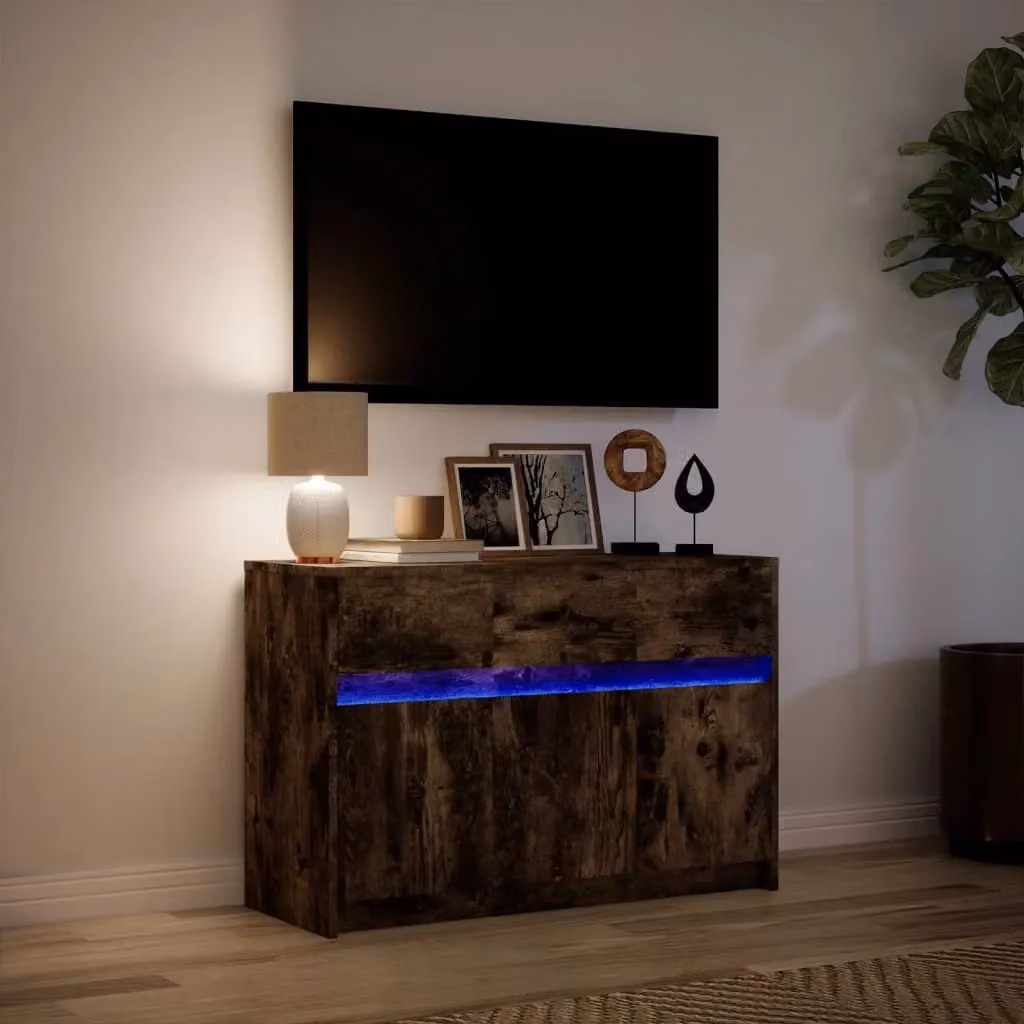 Berkfield Home Modern TV Cabinet in Smoked Oak Brown with Integrated LED Lighting, W/D/H: 91 x 34 x 61 cm – 3