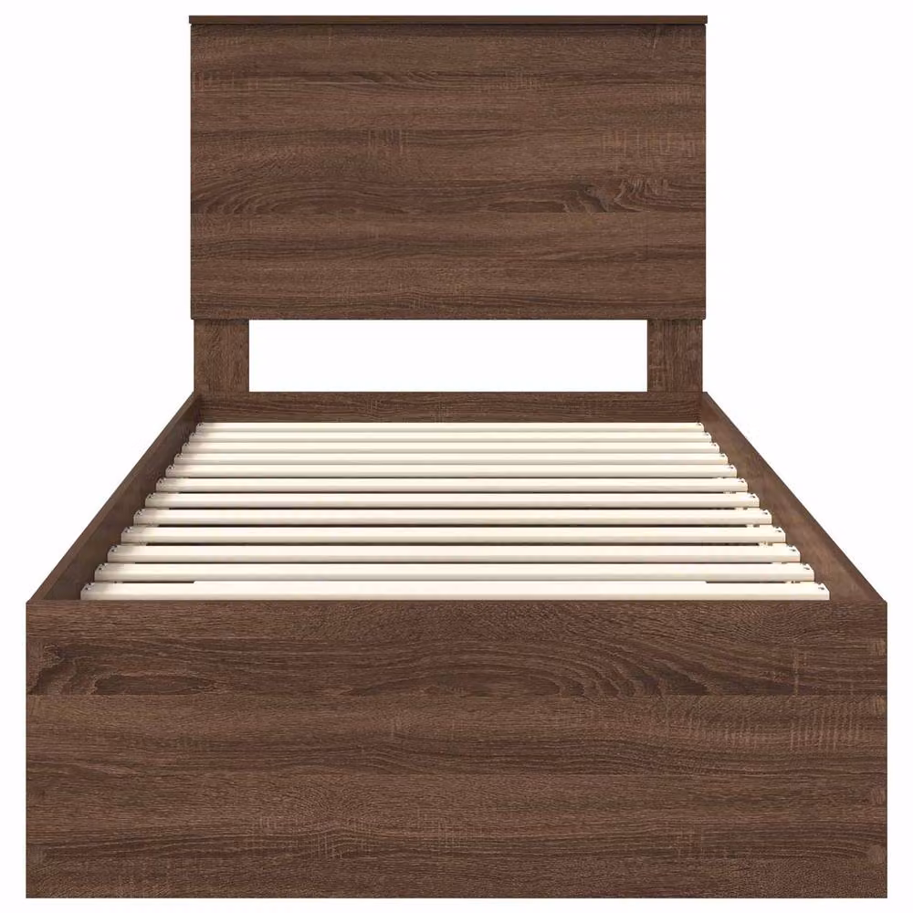 Berkfield Home Modern Bed Frame in Brown Oak and Silver, Engineered Wood, W: 75 cm, L: 190 cm – 3