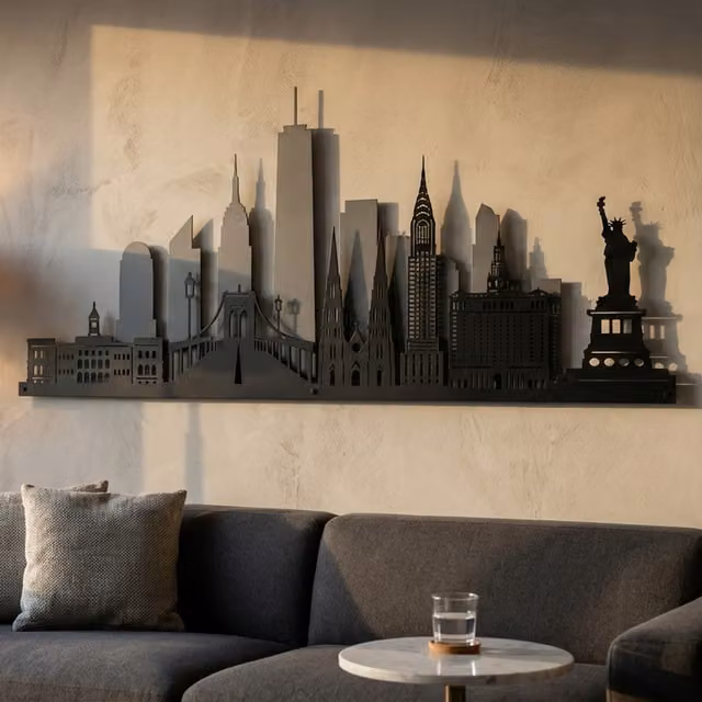 Laser Hut New York Skyline Metal Wall Art in Grey and Black