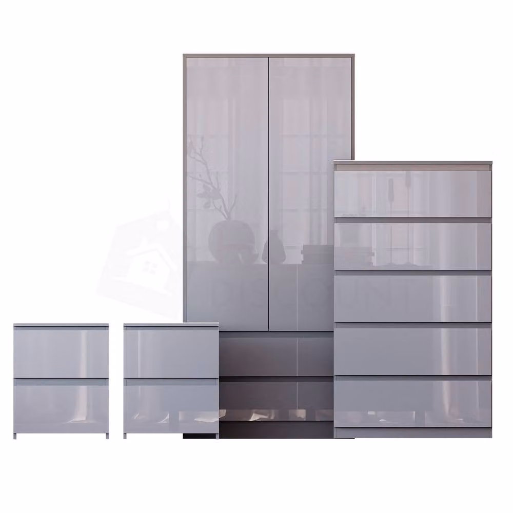 Vida Designs Glinton 4 Piece Grey Glossy Bedroom Set – 2