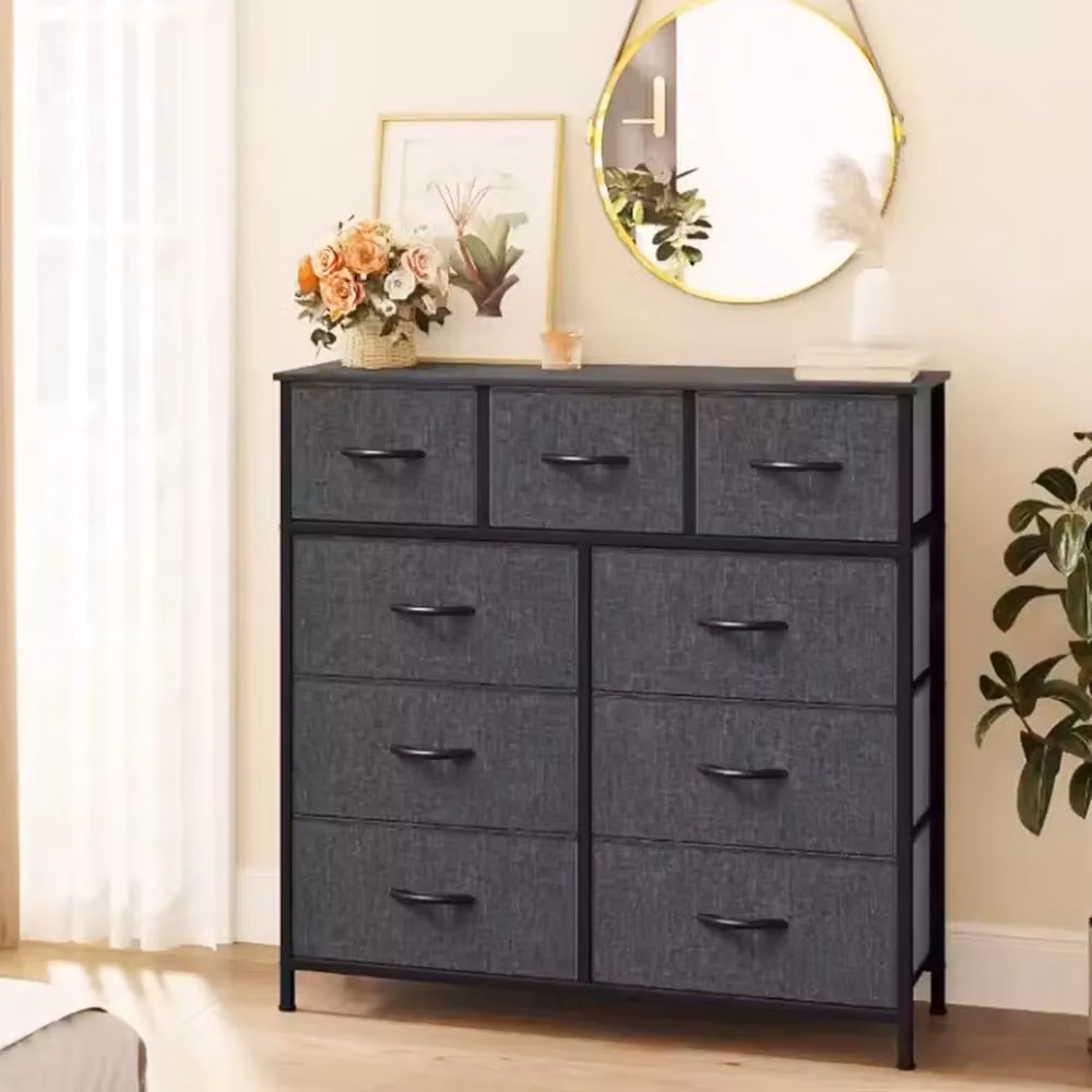 VOGREX 9 Drawer Fabric Chest of Drawers and Dresser in Dark Grey – 3