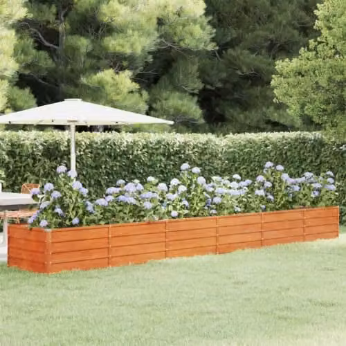 vidaXL Grey Weathering Steel Garden Planter Tub W: 80 cm, D: 48 cm, H: 45 cm – 1