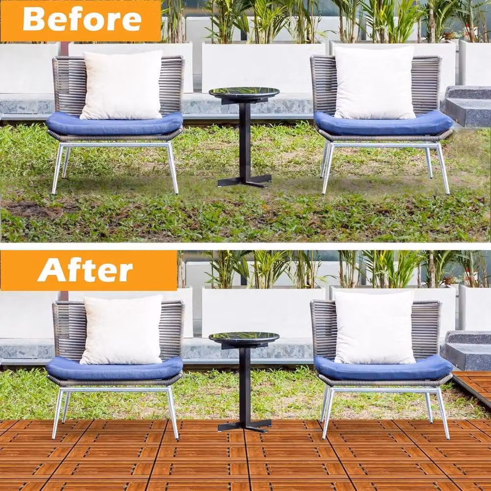 EONLION 9-Piece Interlocking Wood Decking Tiles in Brown, W/D/H: 200 x 200 x 2.29 cm – 4