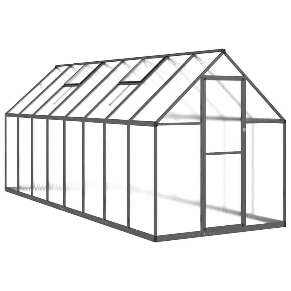Berkfield Home Anthracite Aluminium Greenhouse with Polycarbonate Windows and Base Frame W/D/H: 445 x 169 x 195 cm – 2