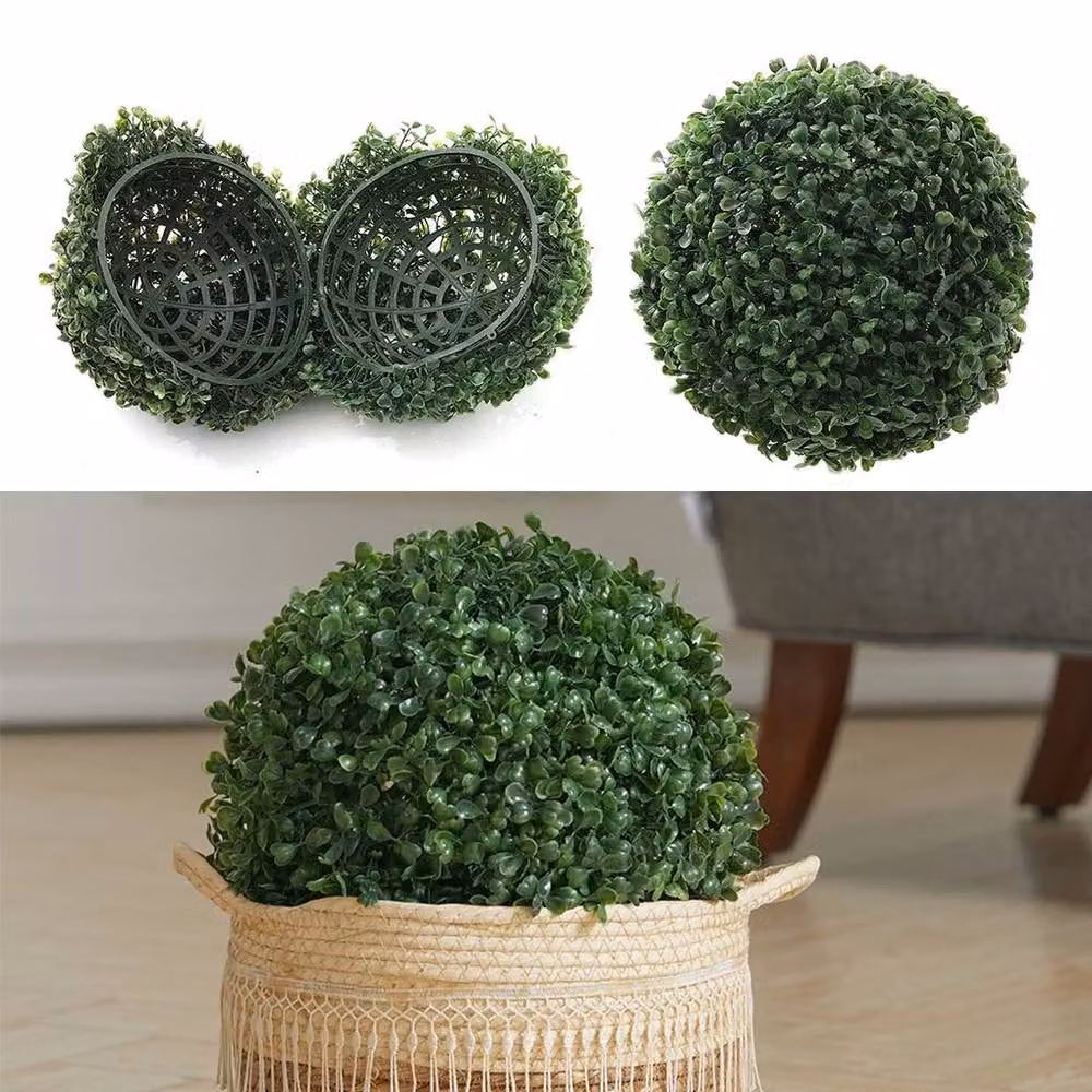NESTLUNE Green Artificial Faux Boxwood Topiary Ball Potted Plant, W/D/H: 15 x 15 x 15 cm – 2
