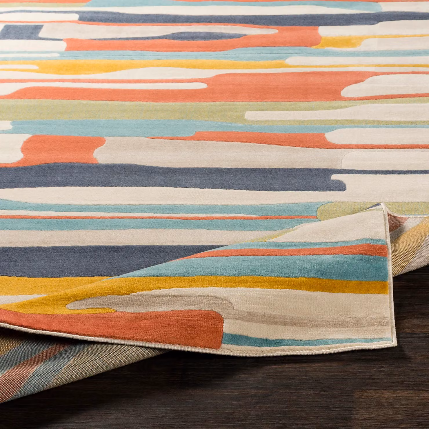 Livabliss Modern Abstract Multicolour Rug in Orange, Yellow and Grey, W: 140 cm, D: 200 cm – 3
