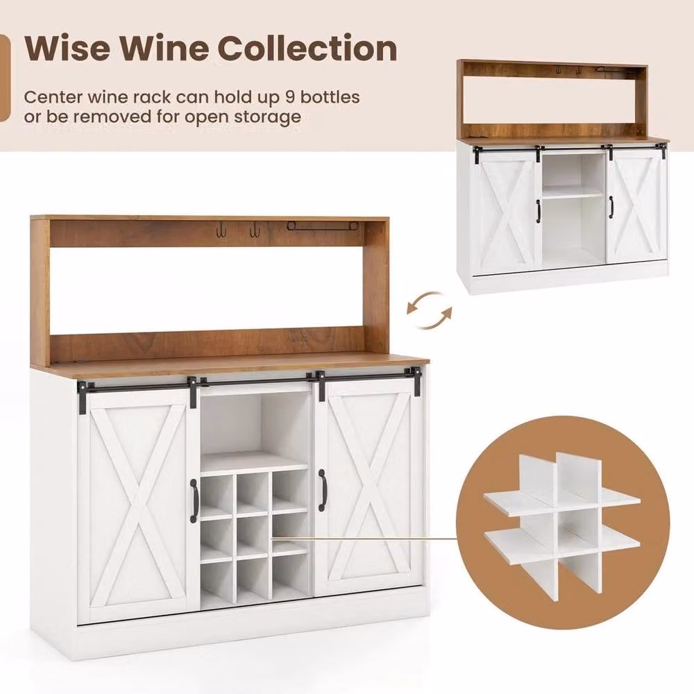 KORVIXA White Farmhouse Coffee Bar Cabinet with Sliding Glass Doors, W: 70 cm, H: 75 cm – 2