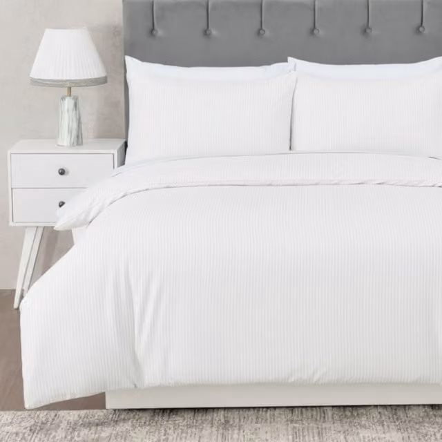 MHG Living Striped Duvet Cover and Pillowcase Set, White, 200 x 200 cm