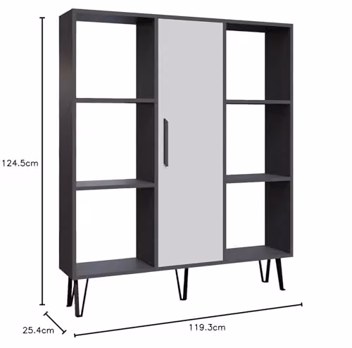 DECOROTIKA Peoria 6-tier Bookcase and Display Unit with Cabinet, Anthracite and White – 2