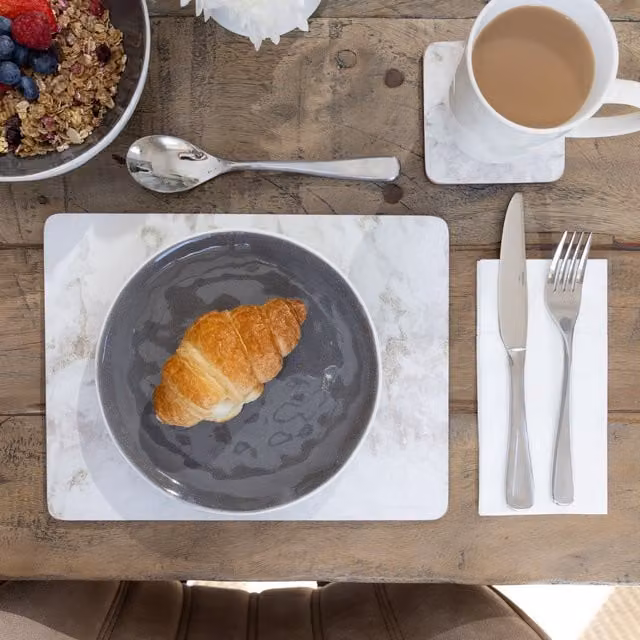 Creative Tops Pack of 6 Non-Slip Cork Placemats in Grey and Yellow Graphic Marble Design, W: 30 cm, D: 23 cm