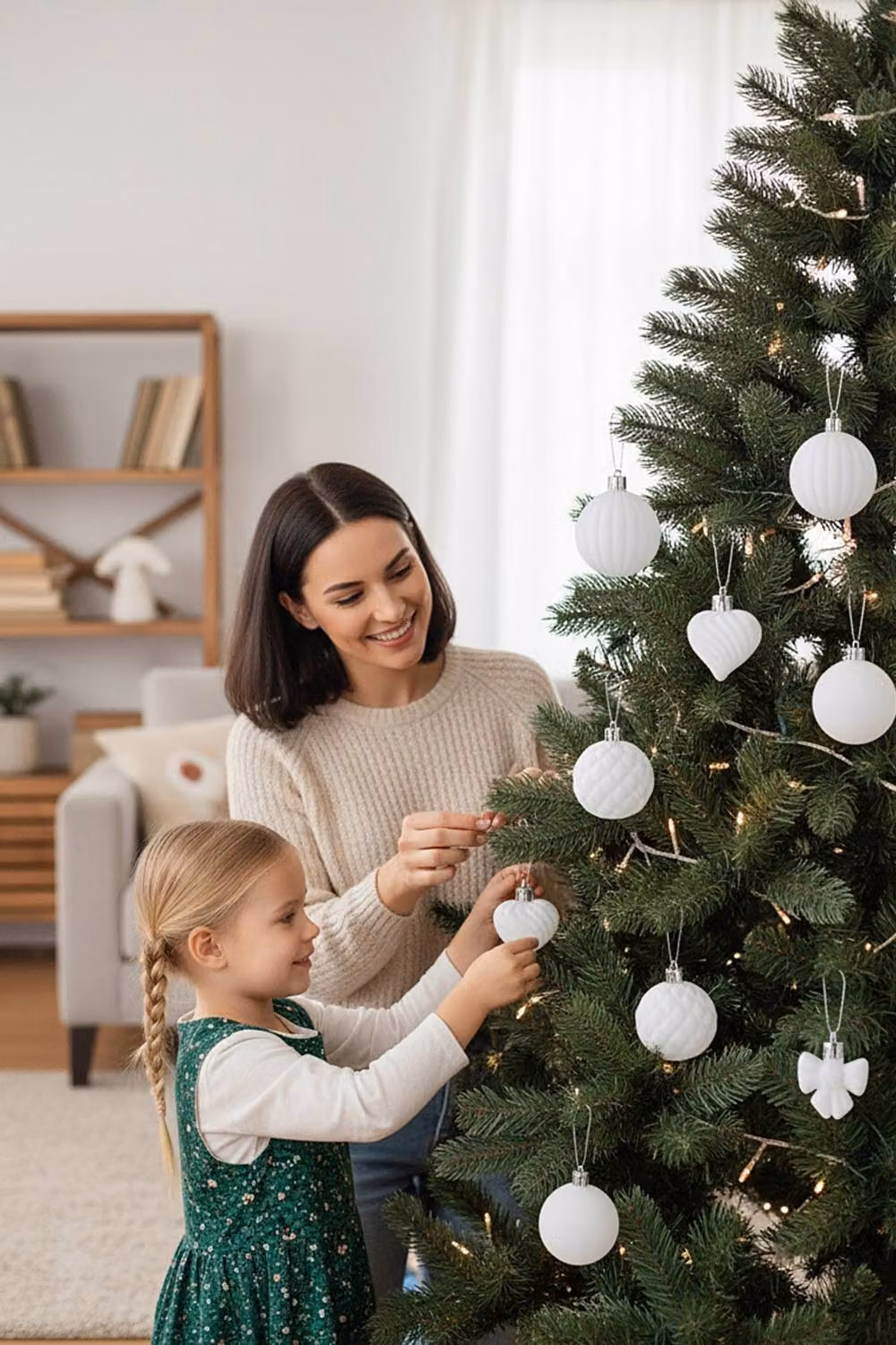 Living and Home 32-Piece White Christmas Ornament Set with Angels, Hearts and Baubles – 2