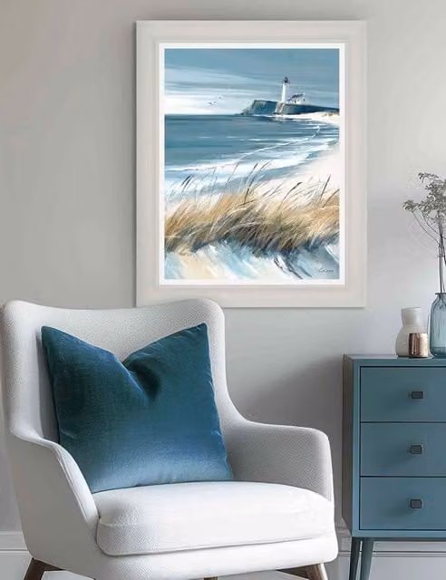 Gallery Direct Making Waves Maritime Framed Canvas Wall Art in Blue, White and Grey