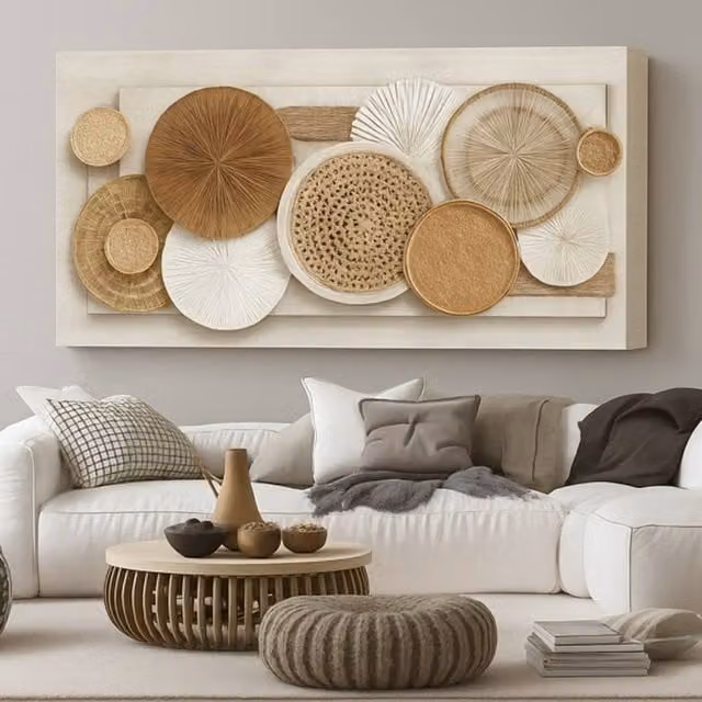 Mafett Boho Abstract Canvas Wall Art Print in Beige, Depth: 4 cm