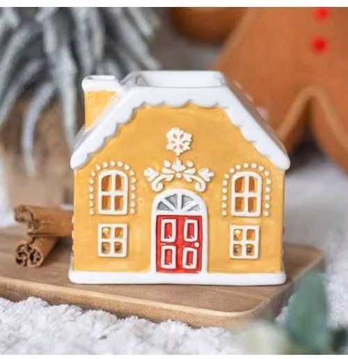 KDMD Candy Cane Gingerbread House Ceramic Oil Burner and Wax Warmer in Yellow