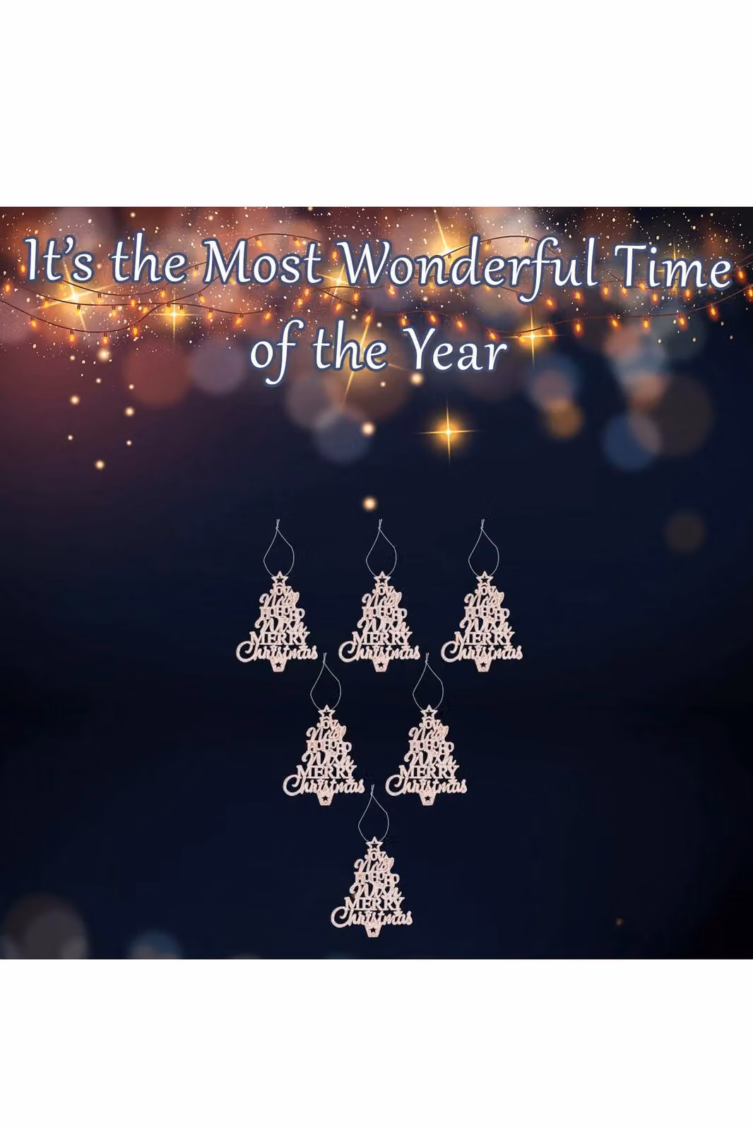 VFM e-Store Set of 6 Hanging Glitter Tree Christmas Ornaments in Champagne and Beige, W/D/H: 19.6 x 10.9 x 1.5 cm – 2