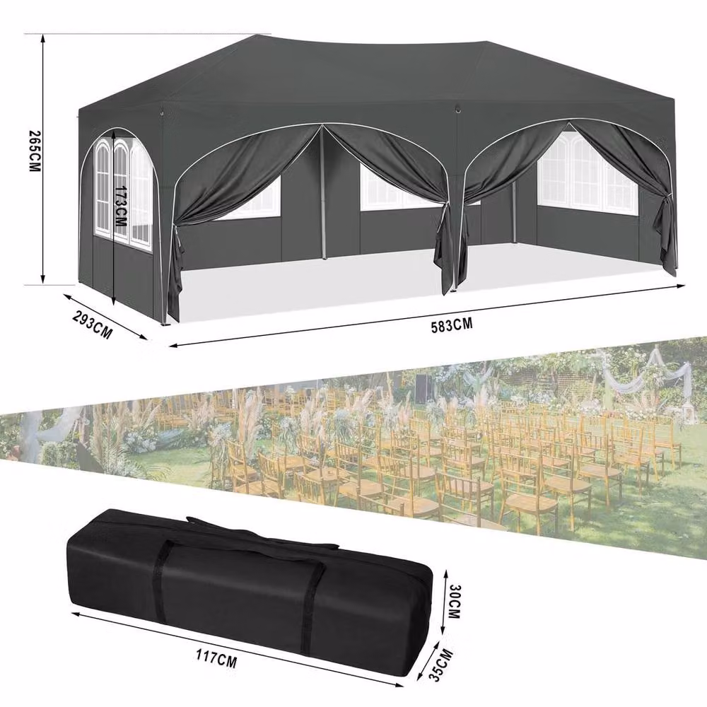 WOLTU Premium Pop Up Gazebo in Grey, W: 600 cm, D: 300 cm, H: 265 cm – 2
