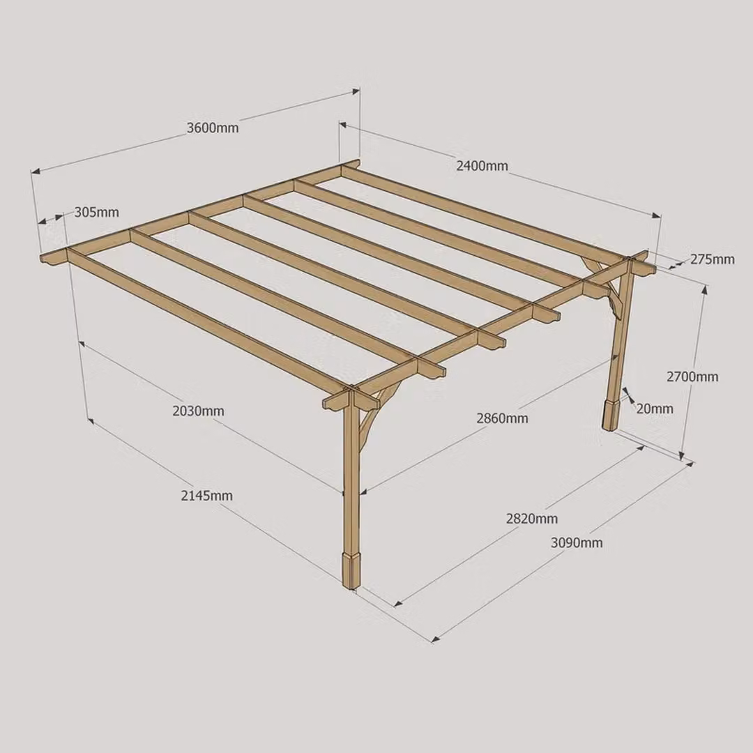 Rutland County Garden Furniture Ltd Wall Mounted Premium Lean-to Pergola in Brown and Green Wood, W: 360 cm, D: 240 cm, H: 270 cm – 5