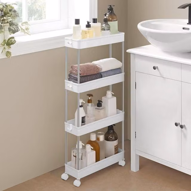 SONGMICS 4 Tier Rolling Storage Trolley in White