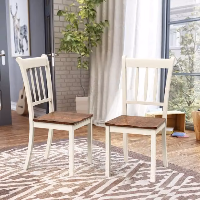 Costway Set of 2 Modern White Rubberwood Kitchen Dining Chairs
