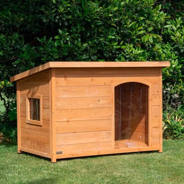 Samuel ALEXANDER Large Outdoor Wooden Dog House Kennel with Window, Sand Brown, W: 116 cm, H: 82 cm