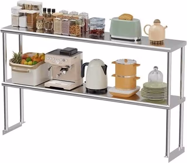 KORVIXA Silver Stainless Steel Kitchen Over Shelf, W/D/H: 152.4 x 30.48 x 83.82 cm – 1