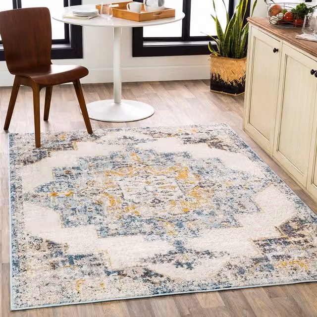 Livabliss Ankara Vintage Blue and Beige Traditional Boho Rectangular Rug, W: 160 cm, D: 215 cm – 1