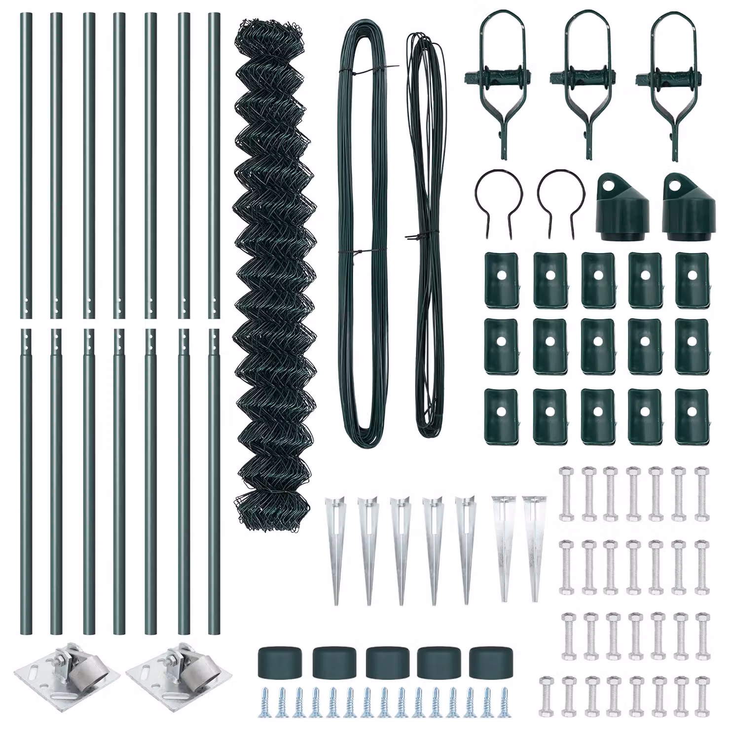 Berkfield Home Green Galvanised Steel Chain Link Fence with 7 Spike Posts, W: 10 m, H: 1.5 m – 2