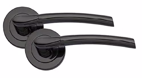 Golden Grace Indiana Door Handles on Round Rose in Polished Black Nickel