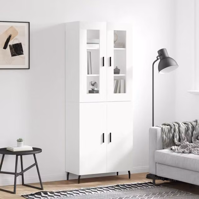 Berkfield Home Modern White Highboard with Hinged Doors and Internal Shelves, W/D/H: 69.5 x 34 x 180 cm