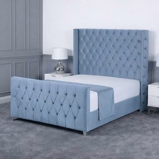 Living Comfort Bedz Seraphina Upholstered Velvet Gas Lift Storage Bed in Light Blue, W/D/H: 120 x 200 cm