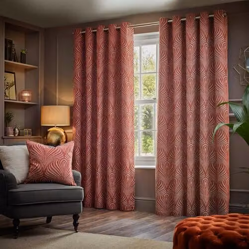 Paoletti Gatsby Jacquard Eyelet Curtains, 2 Panels, Terracotta, W: 168 cm, H: 183 cm – 2