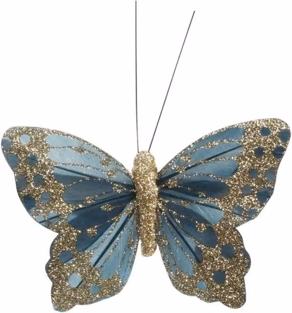 KDMD 12 Pack Petrol Green Feather and Glitter Butterfly Pendants, 9 cm