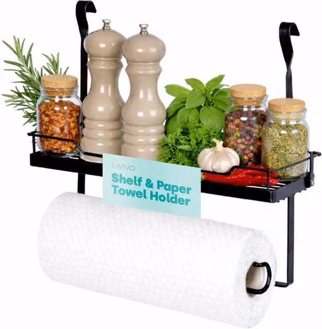 NESTLUNE Black Metal Hanging Kitchen Shelf and Roll Holder, W: 100 cm, D: 15 cm – 1
