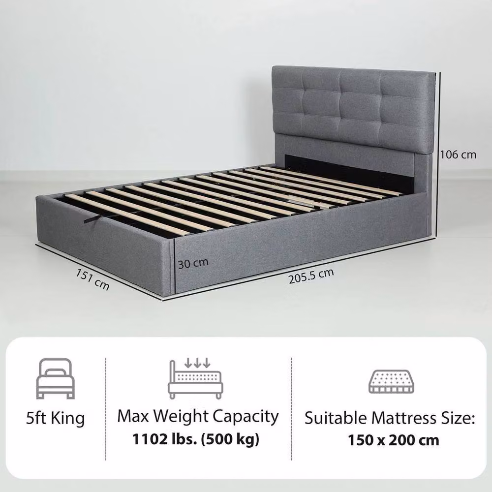 FORGEVIO Upholstered Ottoman Bed Frame in Grey, W/D/H: 180 x 200 cm – 3