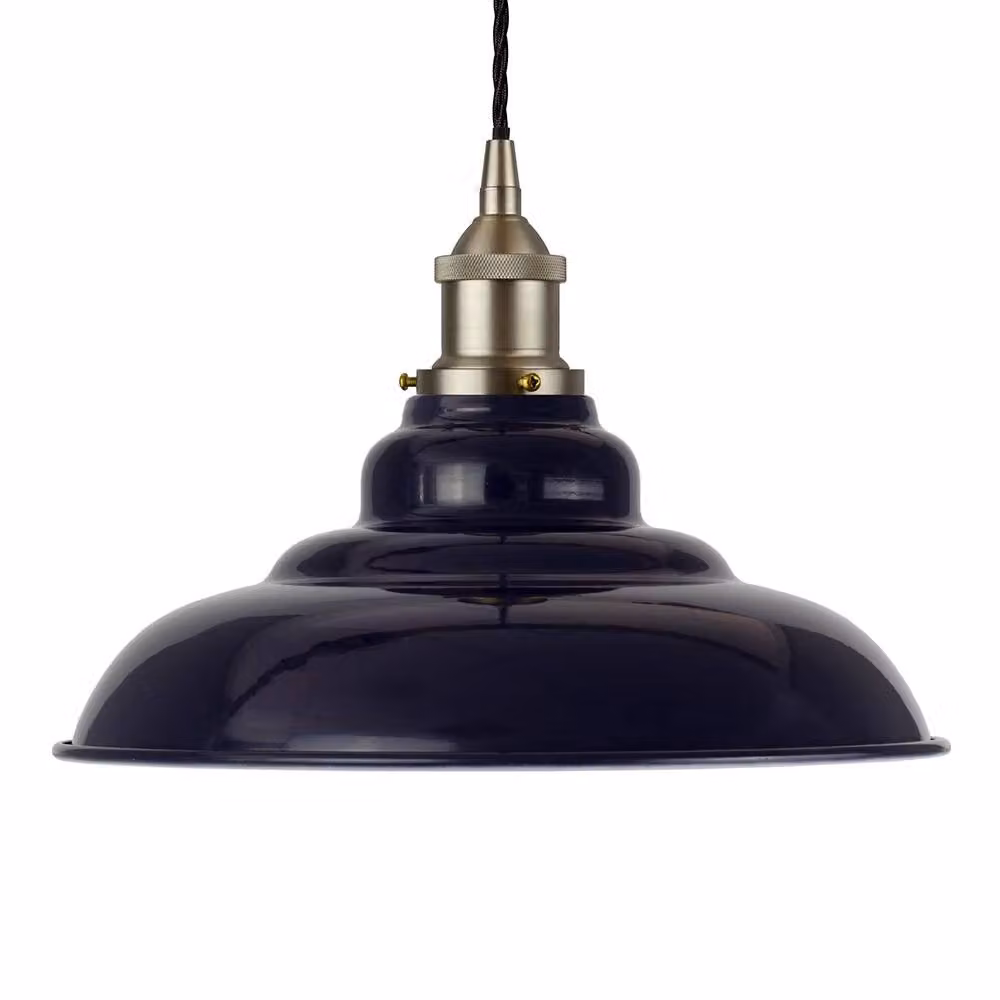 SE Home St Edmund's Suspended Pendant Light in Navy Blue with Brushed Chrome and Black Twisted Details