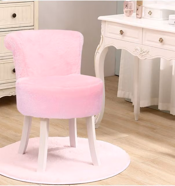 Living and Home Modern Plush Upholstered Dressing Table Chair in Pink with White Metal Legs