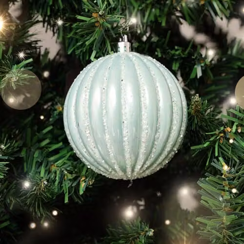 Melody Maison Set of 2 Blue and Gold Abstract Striped Christmas Hanging Baubles, Diameter: 8 cm – 2