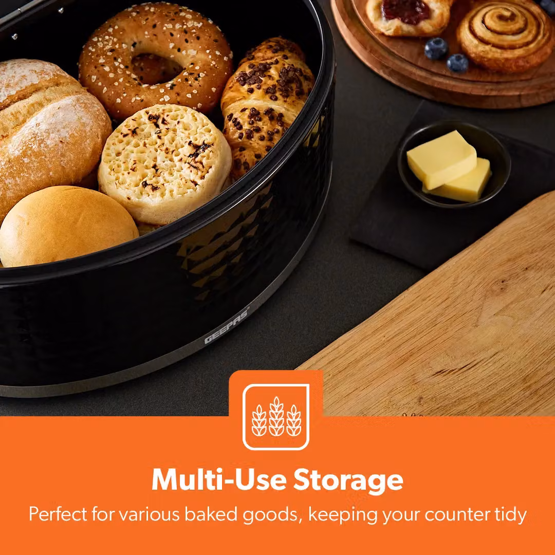 Geepas Argyle 9L Bread Bin Carbon Steel Container with Flip-Open Lid in Black – 4