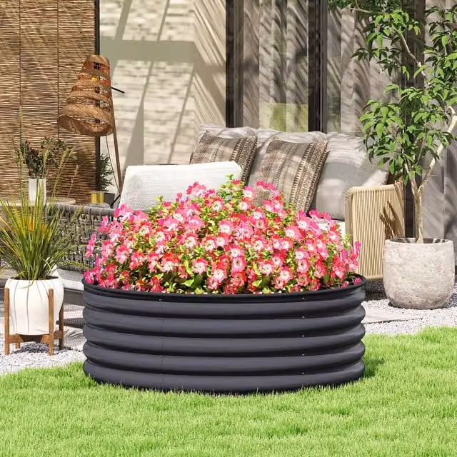 Outsunny Metal Raised Garden Bed in Anthracite Grey, W/D/H: 120 x 120 x 43 cm