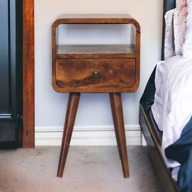 Artisan Furniture Mango Wood Scandinavian Style Bedside Table in Brown