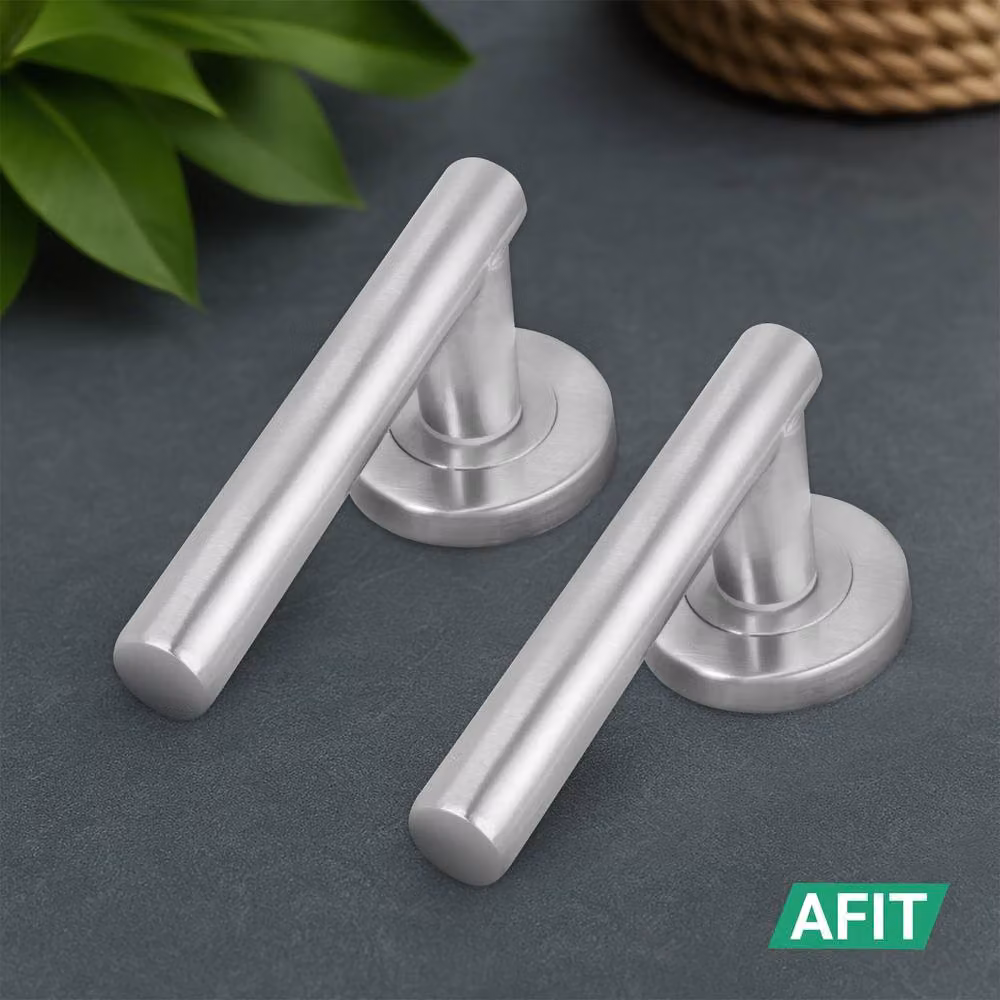 AFIT Olvera Range Satin Silver Round Rose Door Handles with Latch T-Bar, 5 Pairs, W/D/H: 15 x 15 x 1.5 cm – 5
