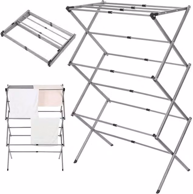 VOGREX 3-Tier Expandable and Foldable Metal Clothes Airer with 7.5m Drying Length in Grey