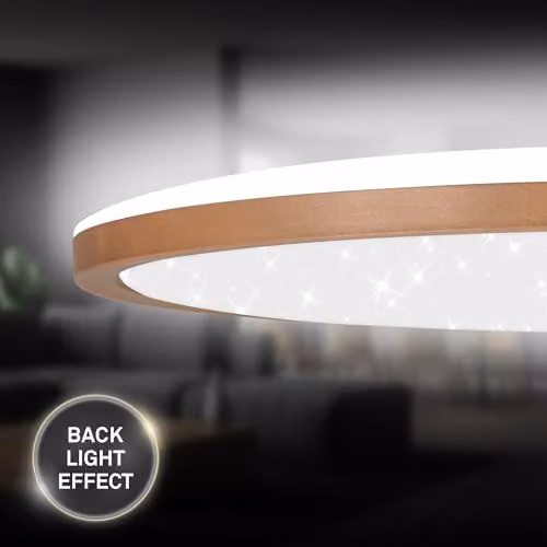 Briloner LED Ceiling Panel with Starry Sky Effect and Indirect Light, Brown, W: 37.5 cm, D: 22.0 cm, H: 4.5 cm – 5