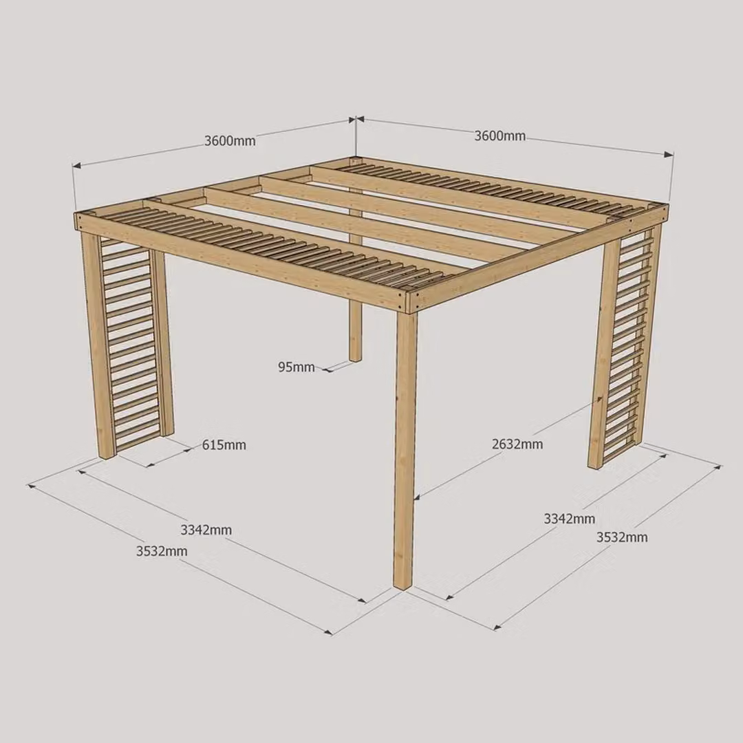 Rutland County Garden Furniture Ltd Panel Pergola in Green Wood, W: 360 cm, D: 360 cm, H: 230 cm – 3