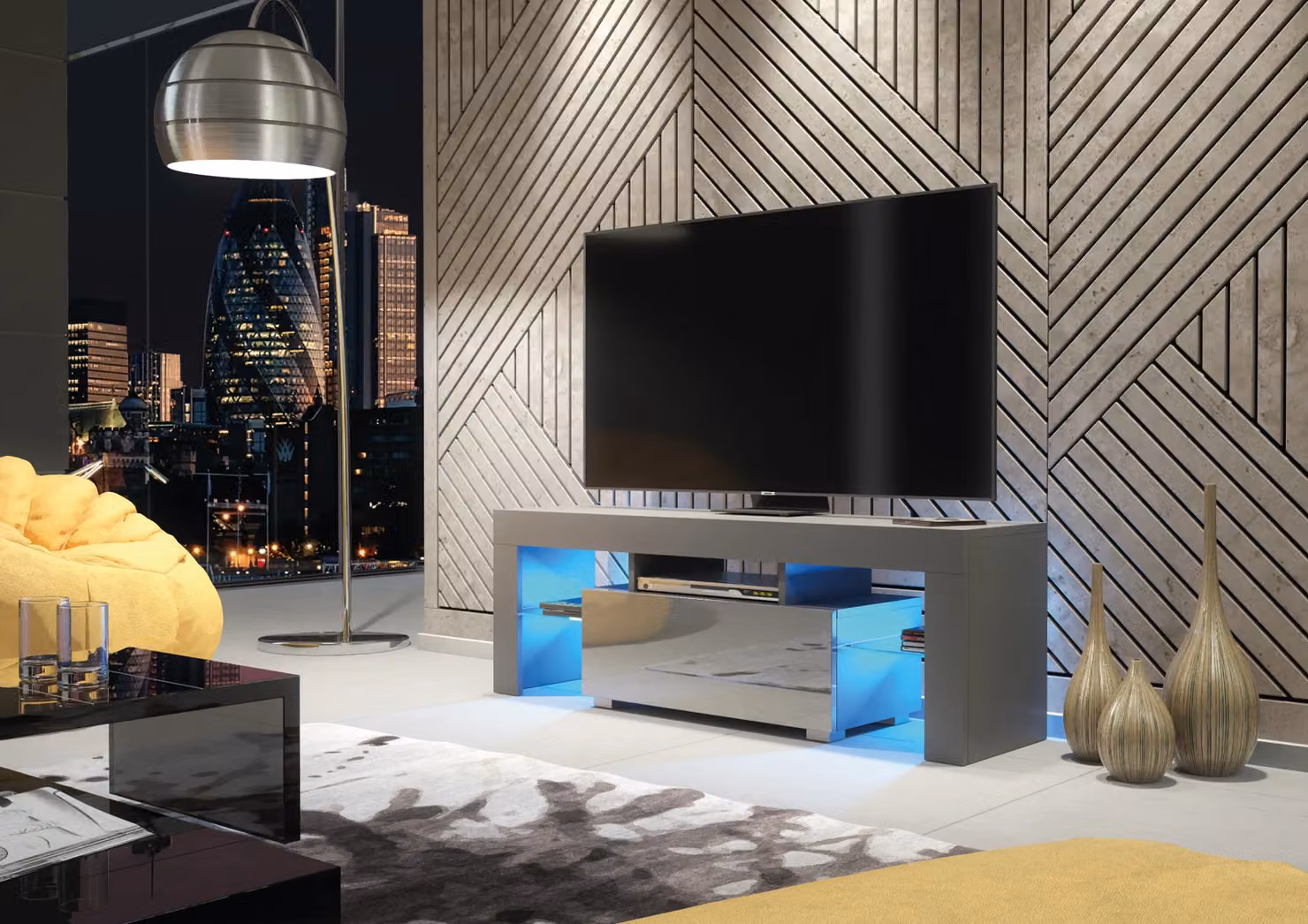 Creative Furniture Floe TV Unit in Dark Grey with Glossy Doors, W: 130 cm, D: 35 cm, H: 45 cm – 2