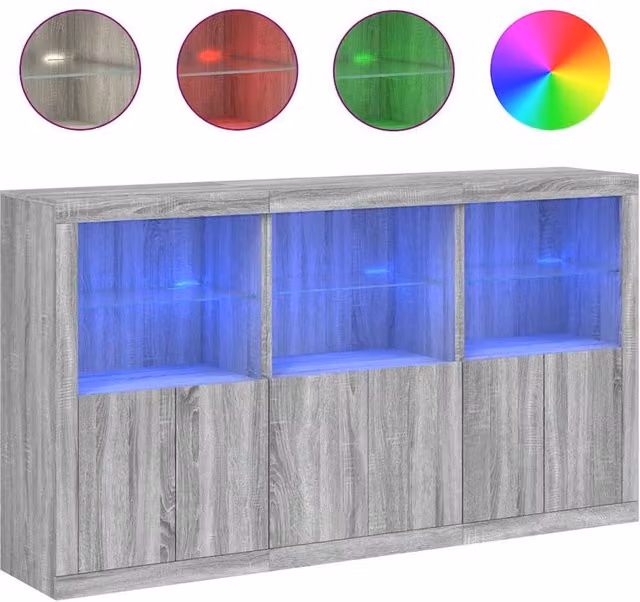 Berkfield Home Modern Sideboard with Integrated LED Lights in Grey Sonoma, W: 181.5 cm, D: 37 cm, H: 100 cm