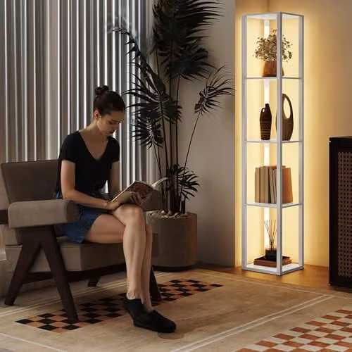 HOMCOM Dimmable LED Floor Lamp with Foot Switch in White – 5