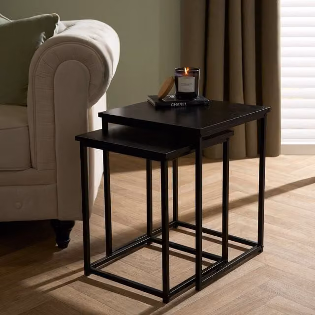 OHS Manhattan Set of 2 Square Nest of Tables in Black Metal – 1