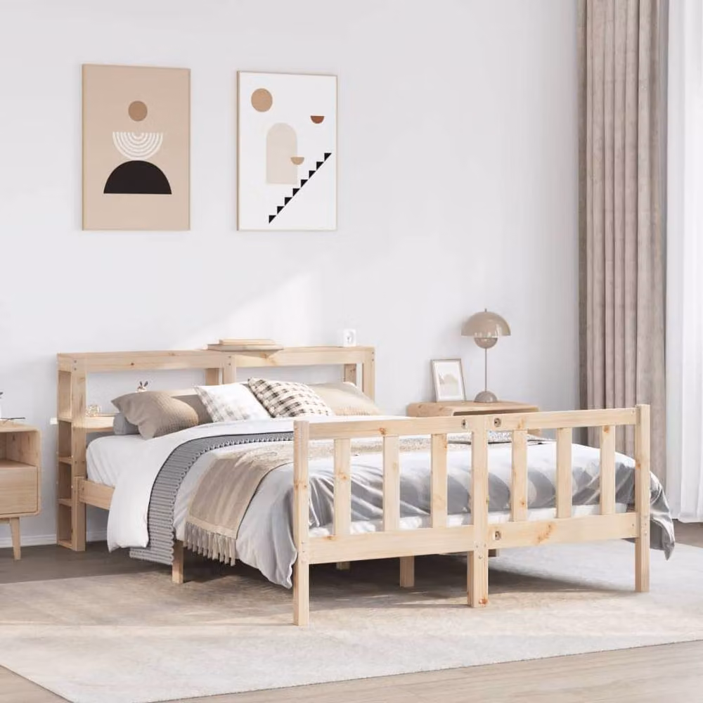 Berkfield Home Beautiful Solid Wood Pine Bed Frame in Light Brown, W/D/H: 160 x 200 cm – 2