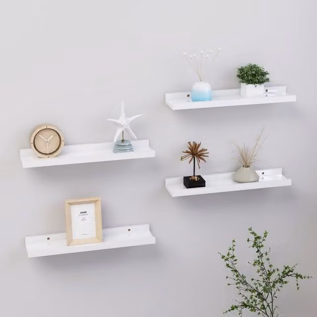 Berkfield Home Wall Mounted Shelves, 4 Piece Set, High Gloss White, W: 40 cm, D: 9 cm, H: 3 cm